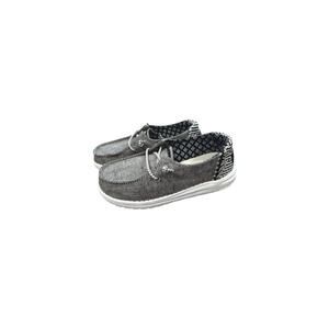 HeyDude Wendy Woven Chambray Onyx Shoe Slip On Grey Black White TD13